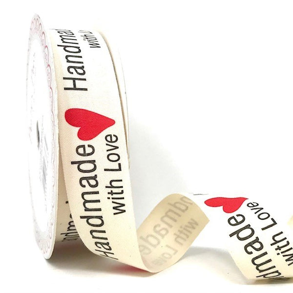 25mm Handmade with Love cotton ribbon