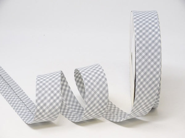 30mm Grey Gingham Bias Binding