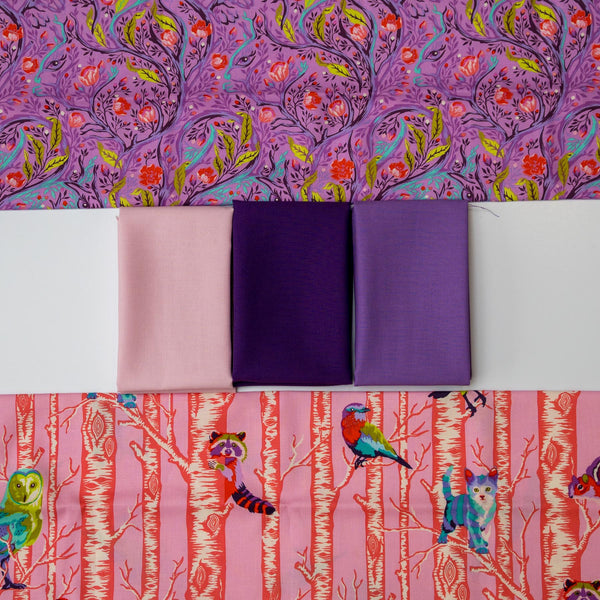 Tula Pink Full Moon Pink/Purple fabric bundle - 5 Fat 1/4's