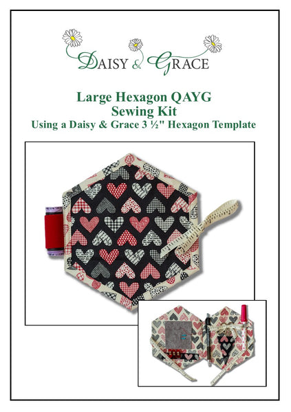 3 1/2" Hexagon QAYG Template + Large Hexagon Sewing Book Kit - Moda Hearts