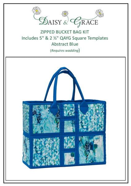 Zipped Bucket Bag Fabric pack & Templates - Abstract Blue