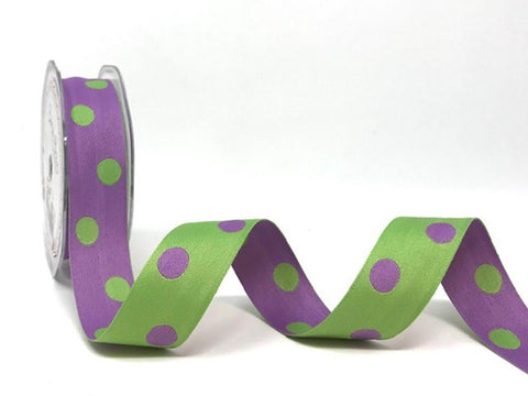 Purple & Lime 25mm Woven Reversible Polka Dot Ribbon