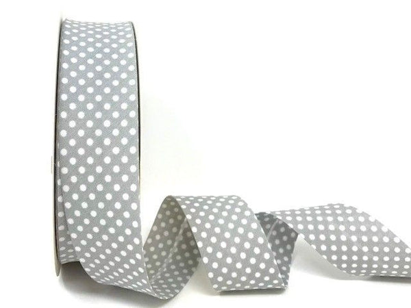 30mm Grey with White Polka Dot Bias Binding