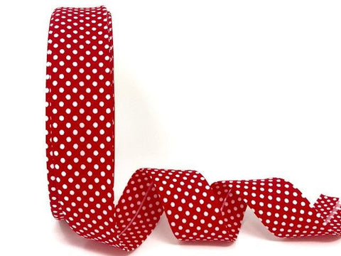 30mm Red with White Polka Dot Bias Binding