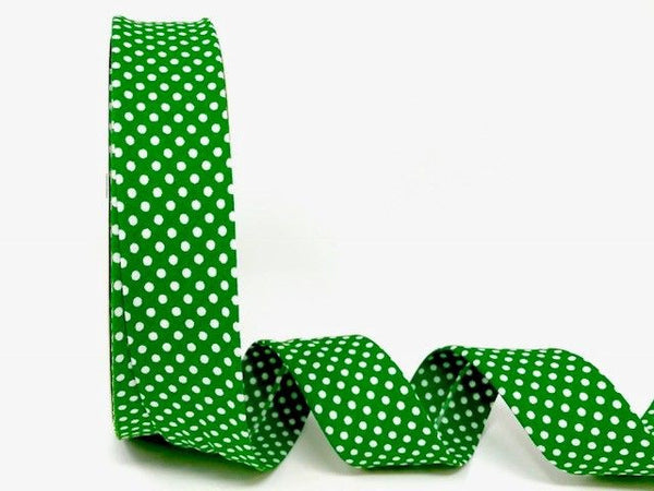 30mm Emerald Green with White Polka Dot Bias Binding