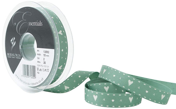 Sherwood Green Hearts and Kisses Print 15mm Ribbon