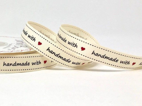 Handmade With Love Print 16mm Grosgrain Ribbon