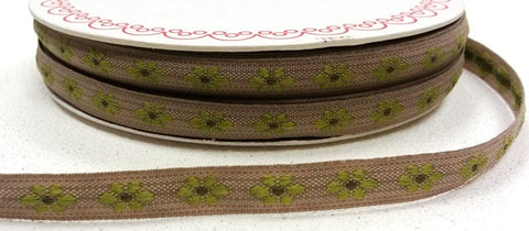 Green 9mm Woven Flower Forest Friends Ribbon